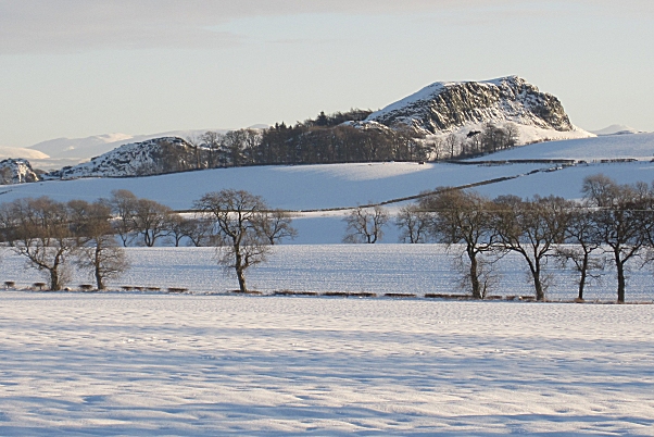 Winter view of Binny Craig from the north-west.