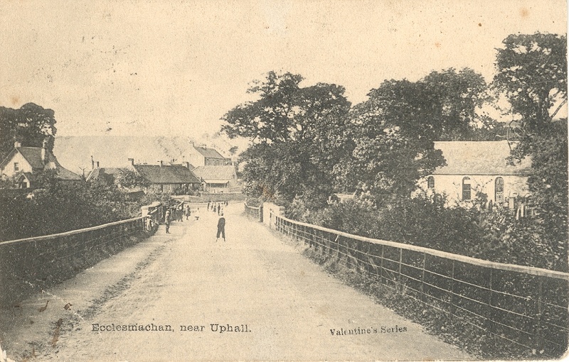 Old B&W Postcard of Bridge, Smiddy & Church