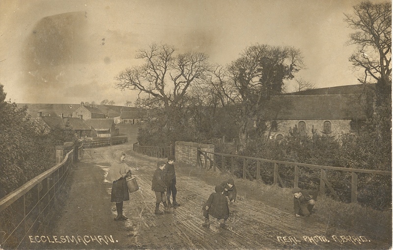 Old B&W Postcard of Bridge, Smiddy & Church