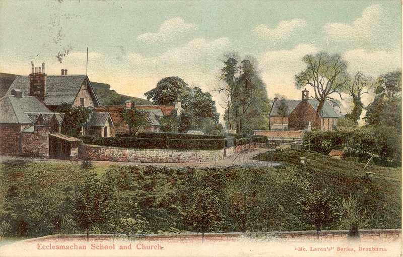 Old Postcard of School and Church